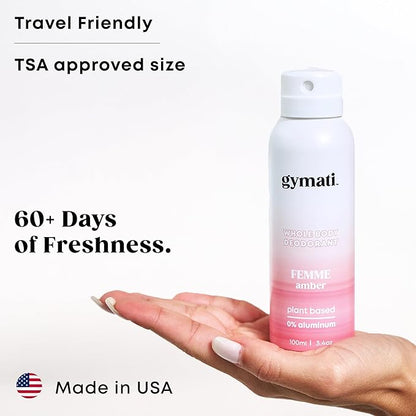Gymati - Fitness Deodorant Spray - Men & Women - Aluminum-Free - All Day Odor Protection - Built For Sweat - Air-Powered - Vegan & Plant-Based - Made in USA - Unisex + Femme -3.4oz Travel Size -2 Pack