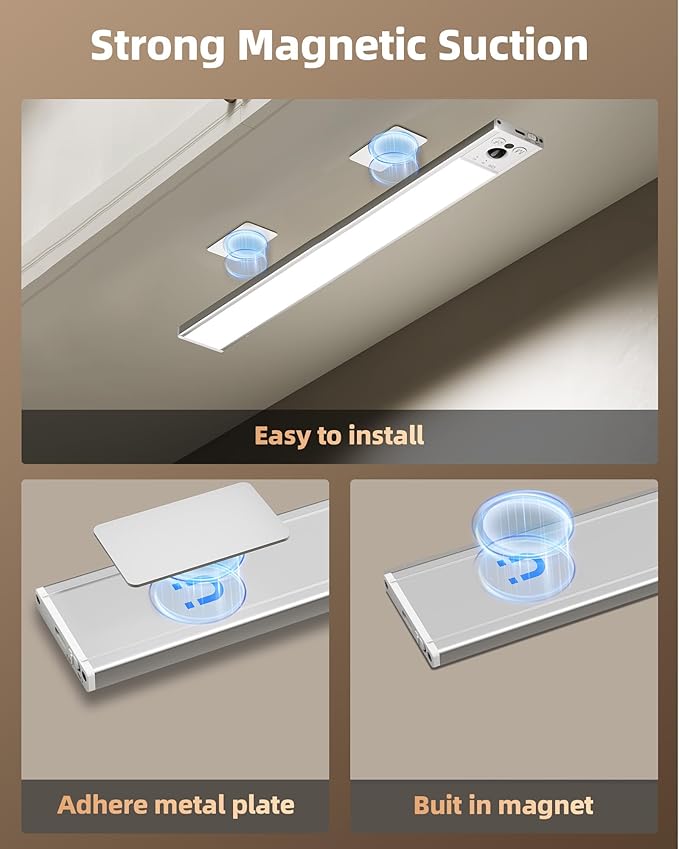 EZVALO 4-Pack Under Cabinet Lighting, 4000mAh Rechargeable Motion Sensor Light Indoor, with Dimmable & 3 Color Temps, Magnetic Closet Lights, Wireless Under Counter Lights for Kitchen (16.5inch)
