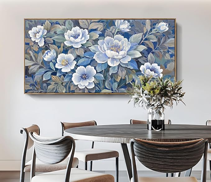 ARTZON Framed Extra Large Canvas Wall Art Blue Floral Peony Blossom Picture Botanical Flower Prints Oversized Horizontal Art work for Wall Decor Home Above Bed Dining Room Living Room Hallway 58"x29"
