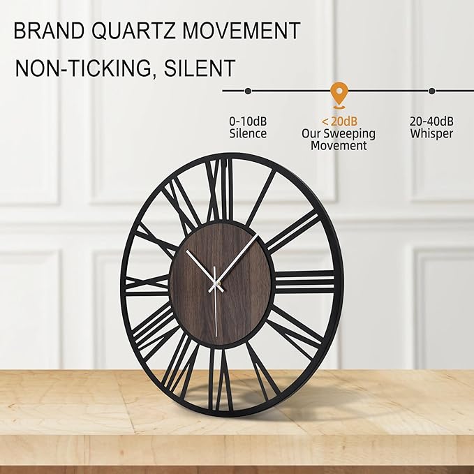 Large Wall Clock for Living Room Decor, 14 Inch Non Ticking Silent, Battery Operated Modern Vintage Oversized Wall Clock for Bedroom Kitchen