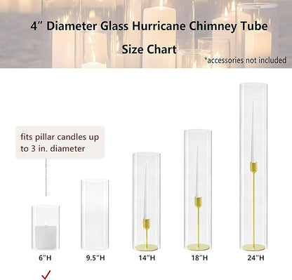 CYS EXCEL 2 PCS (H:6" D:4") Open Ended Clear Glass Hurricane Candleholder Tube Lamp Shade Open Flame Candlestick Holder Chimney Tube Cover Bottomless Cylinder