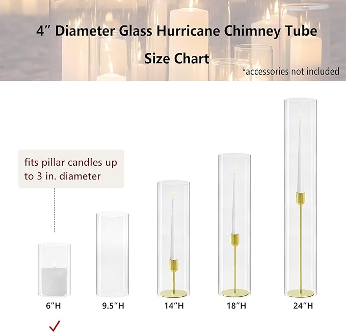 CYS EXCEL D-4" H-6" Glass Open Ended Hurricane Candleholder Bottomless Cylinder Sleeve Clear Chimney Shade Tube Cover, 1 Piece