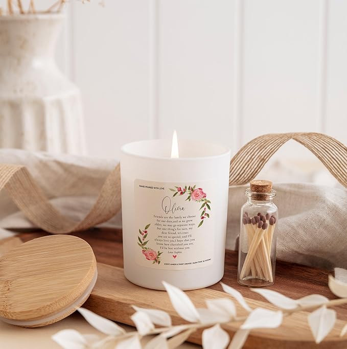 Friendship Gift for Best Friend | Personalized Soy Wax Candle with Gift Box, Cozy Scent & Heartfelt Message-White/Cozy Winter Night