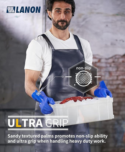 LANON 6 Pairs PVC Chemical Resistant Gloves, Heavy-Duty Rubber Gloves, Acid, Alkali and Oil Protection, Non-Slip, XXL