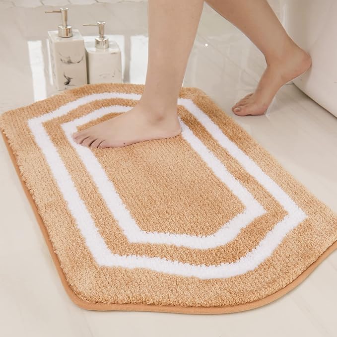 COSY HOMEER Extra Thick Bath Linen Sets Rugs - Anti-Slip Bath Mats Soft Plush 100% Strong Polyester Living Room Bathroom Floor Water Absorbent(Beige,24x36 - Inches)