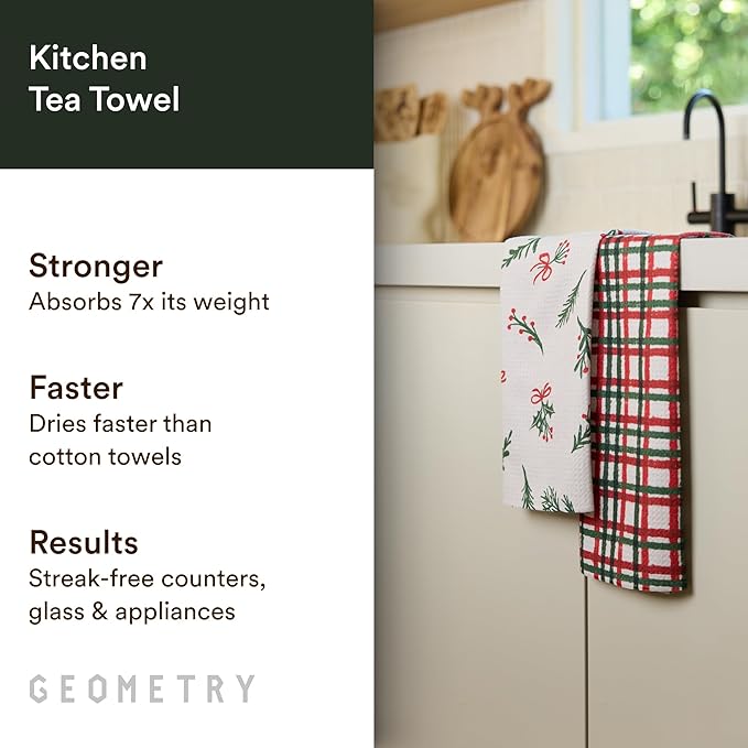 GEOMETRY Christmas Kitchen Towels - Quick Dry Microfiber Cloth Dish Towels for Kitchen Drying - Premium Quick Dry Towel 2-Pack Set - Deck The Holls