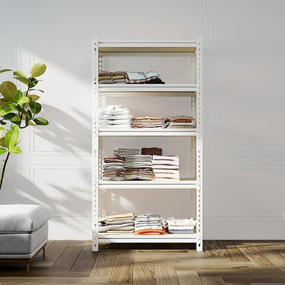 36"W "Father&I" 5-Shelf Industrial Metal Steel Garage/Tote Storage Shelves Heavy-Duty Adjustable Rack: Tall Shelving Units Organizer for Closet/Basement/Pantry/Shop/School 72"H*36W*16"D, White