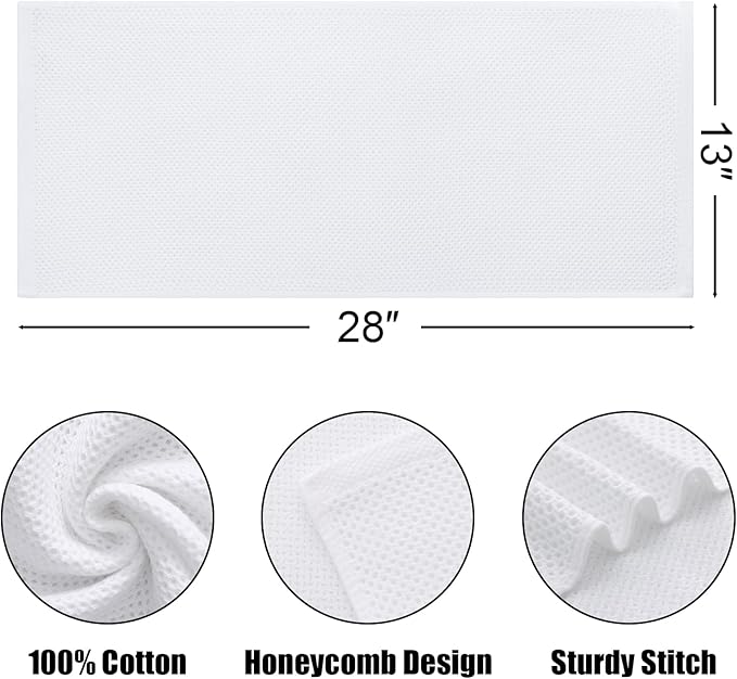 Kitinjoy 100% Cotton Waffle Weave Kitchen Towels, 8-Pack Super Soft and Absorbent Dish Towels for Drying Dishes, Kitchen Hand Towels, 13 in x 28 in, White