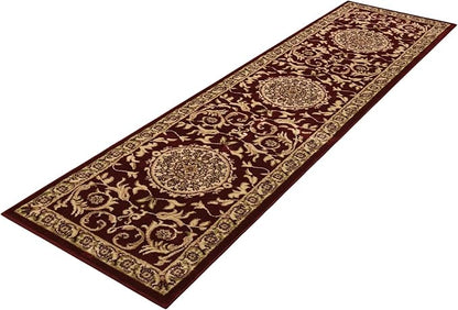 Rugs.com Chateau Collection Rug – 10 Ft Runner Red Medium-Pile Rug Perfect for Hallways, Entryways