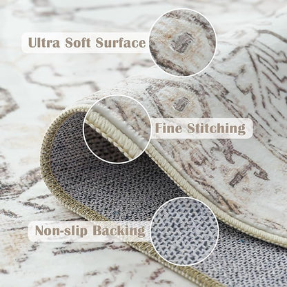 jinchan 6x9 Area Rug for Living Room Washable Soft Throw Rug Ultra-Thin Stain Resistant Non-Slip Distressed Vintage Floral Large Carpet for Bedroom,Dining Room,Home Office,Nursery (6x9ft,Taupe)