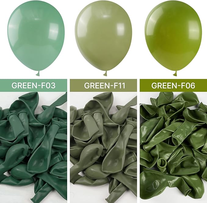 PartyWoo Sage Green Balloons 50 pcs 12 Inch Matte Dusty Olive Boho Green Eucalyptus Latex Helium Balloons for Wedding Baby Shower Gender Reveal Birthday Graduation Safari Party Decorations Green-F03