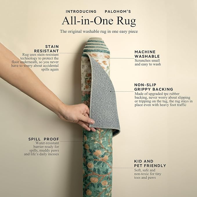 Machine Washable Rugs for Living Room: 9x12 Bedroom Rug Vintage Area Rug Stain Resistant Non Slip Low Pile Lightweight Soft Carpets for Living Room Dining Room Kitchen Nursery Kids Room Farmhouse