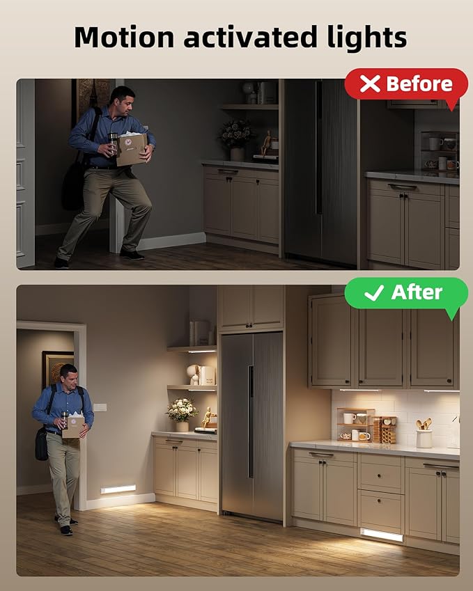 Under Cabinet Lighting Wireless,Rechargeable Battery Motion Sensor Light Indoor,LED Closet Lights USB Charging,3 Color Dimmable Under Cabinet Lights for Kitchen, Cabinet, Wardrobe (3 Pcs) 8inch