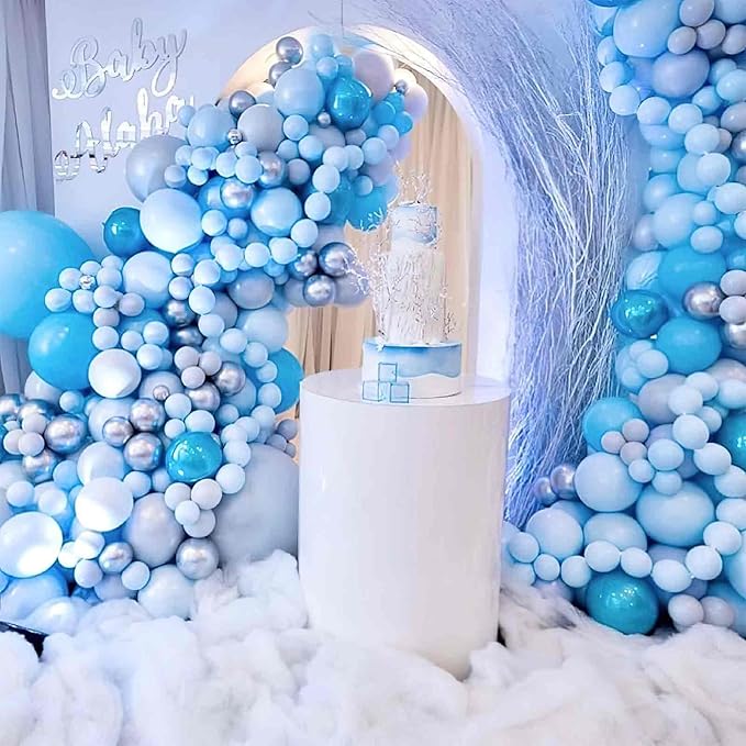 PartyWoo Light Blue Balloons 50 pcs 12 Inch Pearl Baby Pastel Sky Aqua Blue Balloons for Graduation Baby Shower Gender Reveal Weddings Under the Sea Birthday Party Decorations Blue-Z02