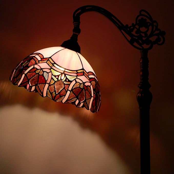 Tiffany Floor Lamp Stained Glass Lamp 18.88X12X67 Inch Angle Adjustable Arched Gooseneck Antique Reading Light (Pink Jewelry)