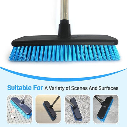 Deck Brush with Retractable Long Handled Floor, Floor Scrub Brushes, Heavy-Duty Push BroomBrush, 55" Brush Stiff Bristle Scrubbing Brush for Cleaning Bathroom Kitchen Carpets Garage and Tiles