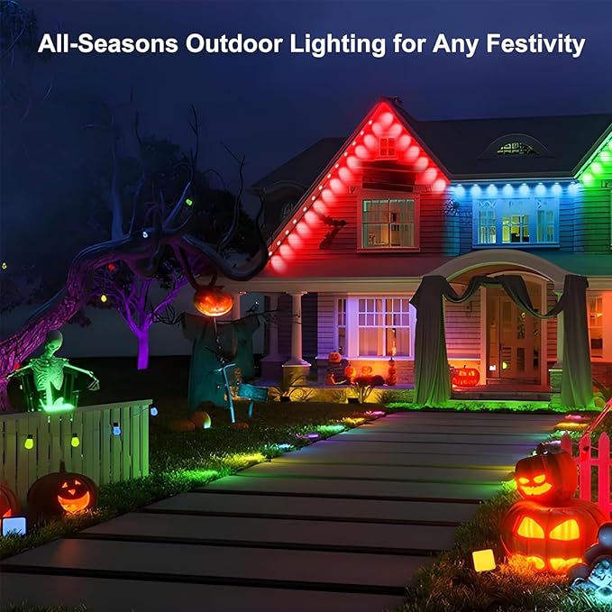 Permanent Outdoor Lights 200ft， with App & Remote Control | IP67 Waterproof LED String Light for Christmas Lights, Halloween, New Year | Roof, Eaves, House & Garden Holiday Decor