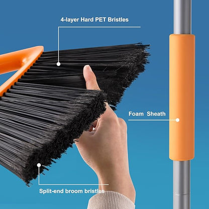 Outdoor Brooms for Sweeping Patio, Commercial Grade Heavy Duty Broom with Stiff Bristle for Sweeping Garage,Deck,Kitchen,Straw, Outside Broom for Cleaning Pet Hair,Weeds,Leaves,Grey