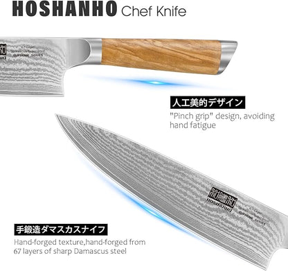Damascus Chef Knife 8 Inch, Professional 67 Layers VG-10 Super Steel Kitchen Knife, Ultra Sharp Japanese Knife with Durable Ergonomic Olive Wood Handle