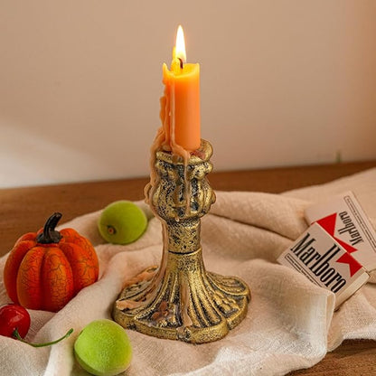 Sungmor Vintage Gold Cast Iron Candle Holder – 4.4" Tall Decorative Rustic Taper Candle Stand – Heavy Antique-Style Candlestick for Table Centerpiece, Fireplace Mantel, or Farmhouse Home Décor