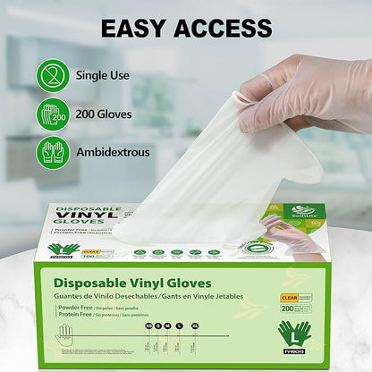 Disposable Vinyl Gloves, Food Safe, Latex-Free Powder-Free Clear Plastic Gloves for Cooking, House Clean, Food Prep