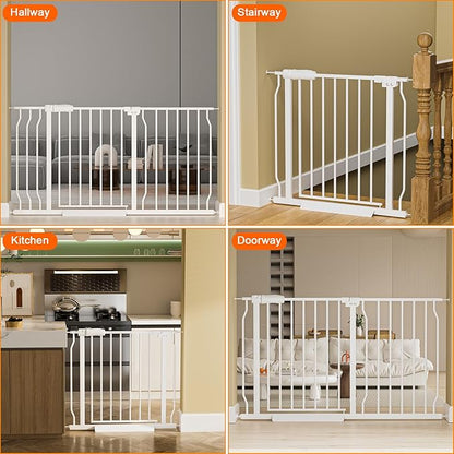 HOOEN Extra Wide Baby Gate for Doorways Stairs White Pressure Mounted Baby Gate Walk Through Child Gates for Kids or Pets Indoor Safety Gates 71.5-76.38 Inch
