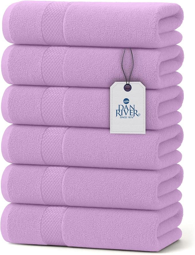 DAN RIVER 6-Pack Premium Hand Towels (16x28 Inches) - 100% Cotton, Ultra Soft, Lightweight, Highly Absorbent Towels for Bathroom, Spa, Gym, Salon, Hotel, and Travel - 550 GSM - Lavender