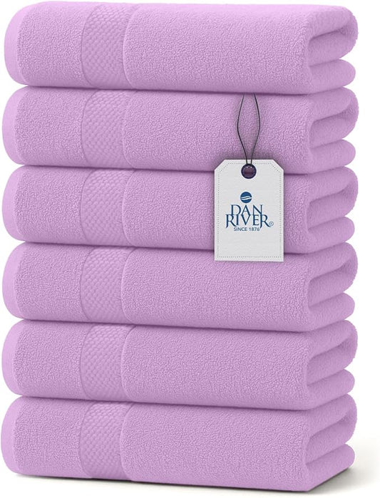 DAN RIVER 6-Pack Premium Hand Towels (16x28 Inches) - 100% Cotton, Ultra Soft, Lightweight, Highly Absorbent Towels for Bathroom, Spa, Gym, Salon, Hotel, and Travel - 550 GSM - Lavender