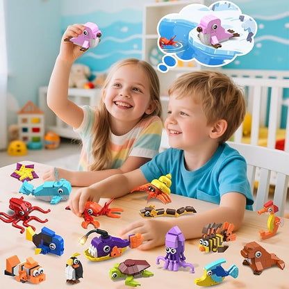 30 Pack Animals Valentines Party Favors For Kids, 824PCS Marine Animal Building Block Sets for Valentines Day Goodie Bags Filler Classroom Prizes Stocking Stuffers Birthday Gifts for Boys Girls 6+