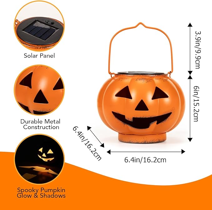 Halloween Pumpkin Solar Lanterns - Jack O Lantern Hanging Solar Light Waterproof for Yard, Patio, Garden,Spooky Decor Halloween Party Decorations