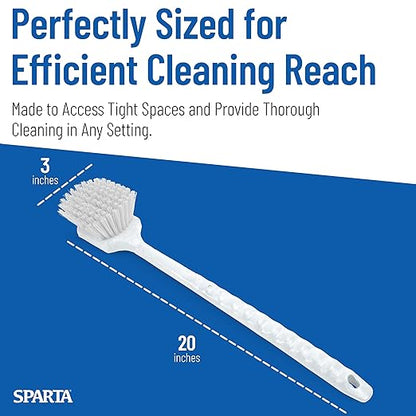 SPARTA 40501EC02 Plastic Large Scrub Brush, Kitchen Brush, Utility Brush With Long Handle For Cleaning, 20 Inches, White, (Pack of 6)