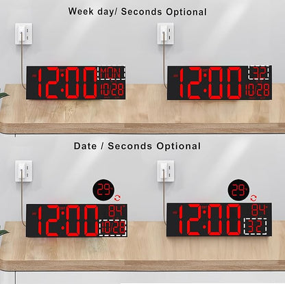 JALL 30" Large Digital Wall Mount Clock with Remote Control, Alarm, Big LED, Countdown, Auto DST, Temperature for Living Room Classroom Desk, Xmas, Birthday Gift, Black Shell Red Font