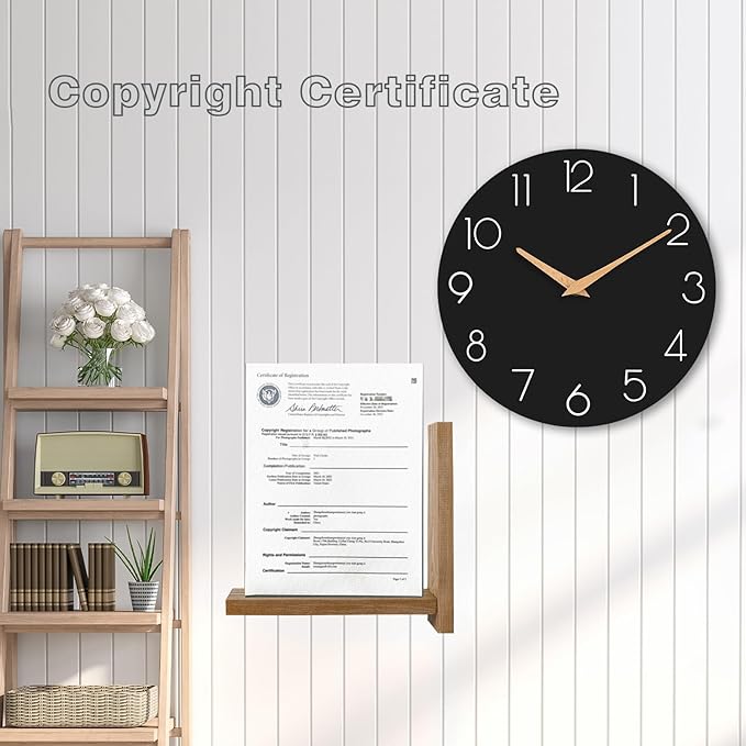 Wall Clock, 16 Inch Wooden Battery Operated Wall Clocks Silent Non-Ticking, Decorative Black Clock for Living Room, Bedroom, Kitchen, Home, Office, School, Hotel