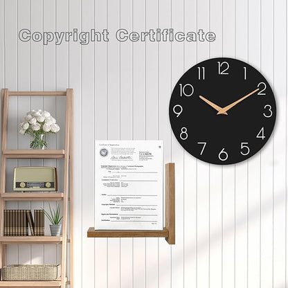 Wall Clock, 16 Inch Wooden Battery Operated Wall Clocks Silent Non-Ticking, Decorative Black Clock for Living Room, Bedroom, Kitchen, Home, Office, School, Hotel