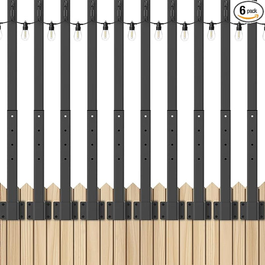 10 Pack 2.8Ft String Light Poles,Light Poles for Outside Lights,Outdoor with Fence Brackets Hanging Lights,Metal Stand Deck Patio Backyard