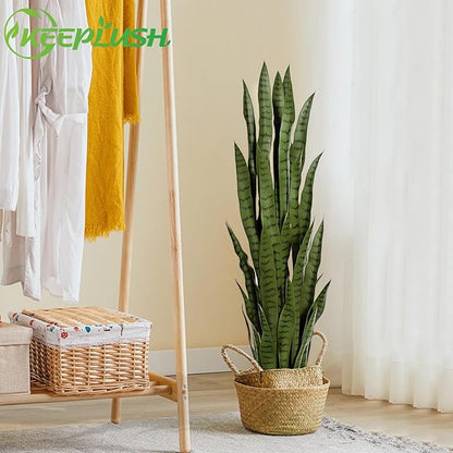 4ft Artificial Snake Plant – 46in Faux Sansevieria Plants, Fake Floor Plant for Indoor Outdoor, Front Porch Patio Home Office Decor, Mother-in-Law’s Tongue, Green 1Pcs
