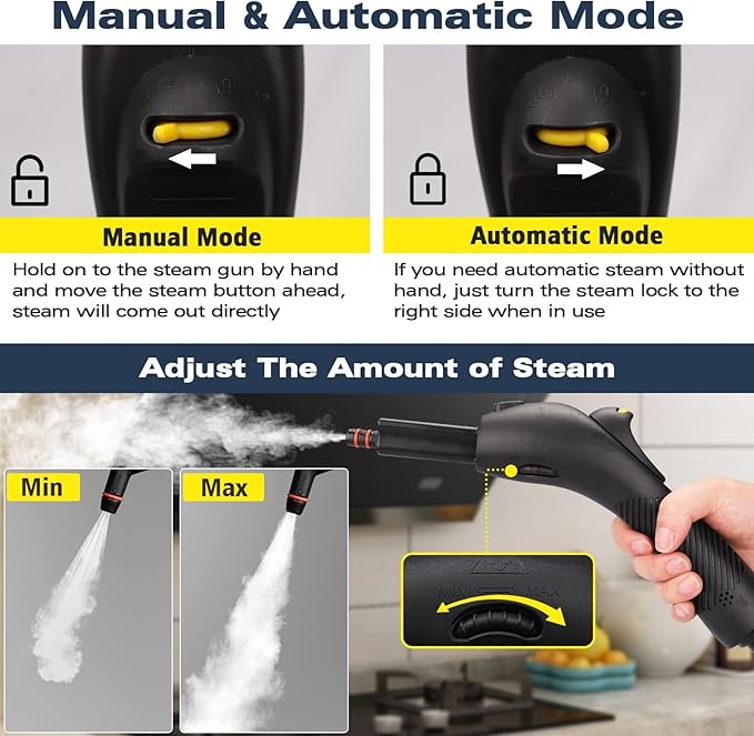 Steam Cleaner for home, 248°F Powerful Multipurpose Steam Mop for Home Use, 38Oz Capacity, Heavy Duty Steamer for Carpets, Handheld Steamers, Floors, Cars, Tiles, Crack Cleaning（Yellow）