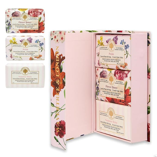 Wavertree & London Natural Soap Bars Gift Set (Set of 3) - Luxurious Floral Scented Bar Soap Pack, Moisturizing Triple Milled Body Soap Bars Enriched with Organic Shea Butter & natural ingredients