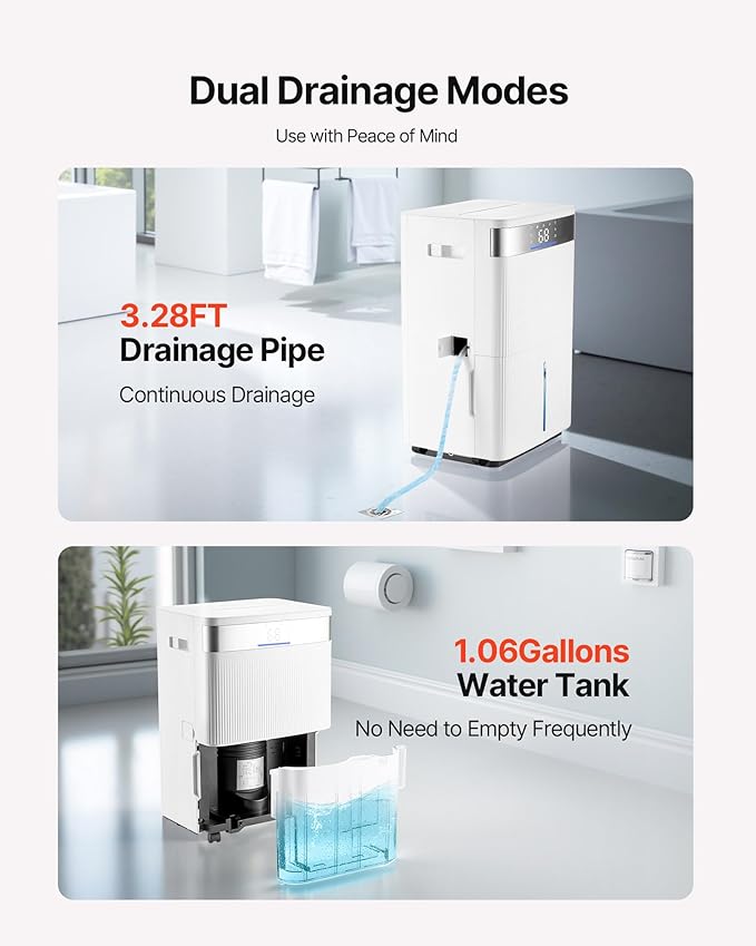 VEVOR 80 Pints Dehumidifier for Home & Basement, 4500 Sq.Ft Large Coverage, Drain Hose for Commercial & Industrial Use, Smart Humidity Control, Low Noise for Warehouses, Bathroom, Bedrooms & Storage