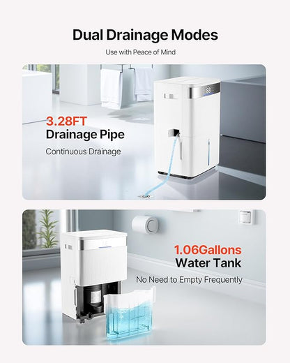 VEVOR 80 Pints Dehumidifier for Home & Basement, 4500 Sq.Ft Large Coverage, Drain Hose for Commercial & Industrial Use, Smart Humidity Control, Low Noise for Warehouses, Bathroom, Bedrooms & Storage