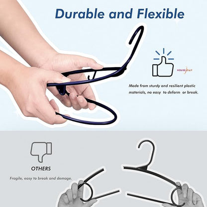 HOUSE DAY Blue Plastic Hangers 60 Pack, Clothes Hangers with Non Slip Hooks, Durable & Space Saving Coat Hanger, Light-Weight Clothing Hangers, Perfect Closet Organizer for Everyday Use