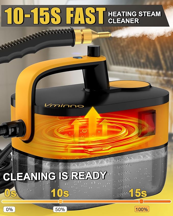 Heavy Duty Steam Cleaner for Home, Fast Heating & 1.2L Tank, 6-Level Adjustable Pressurized Portable Steamer for Cleaning with 11-Piece Accessories for Grout, Tile, Floor, Car and More