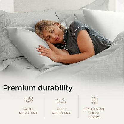 Threadmill Luxury Supima Cotton Sheets, Luxury 1200 Thread Count Soft 100% Cotton Sheets for Full Size Bed, 4 Pc Light Grey Bed Sheets Full Set, 5-Star Hotel Quality Deep Pocket Bed Sheets Set