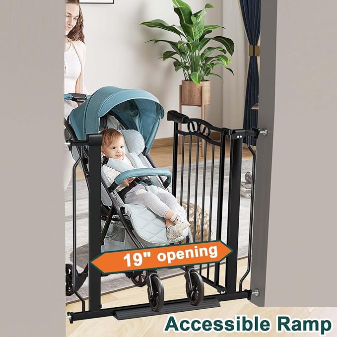 Fairy Baby 53.1"-62.5" Extra Wide Baby Gates for Stairs & Doorways, Pressure Mounted Baby Safety Child Gate No Drill, Long Dog Gate with Door Walk Thru, Metal Auto Close Large Pet Gate Indoor, Black