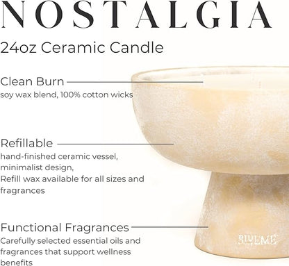 Blueme Nostalgia Candle | Bergamot & Musk | 5 Wick - Refillable Wellness Candle with Essential Oils, Hand Finished & Poured Soy Wax Blend Ceramic Vessel, Natural Cotton Wicks | Large 24 oz