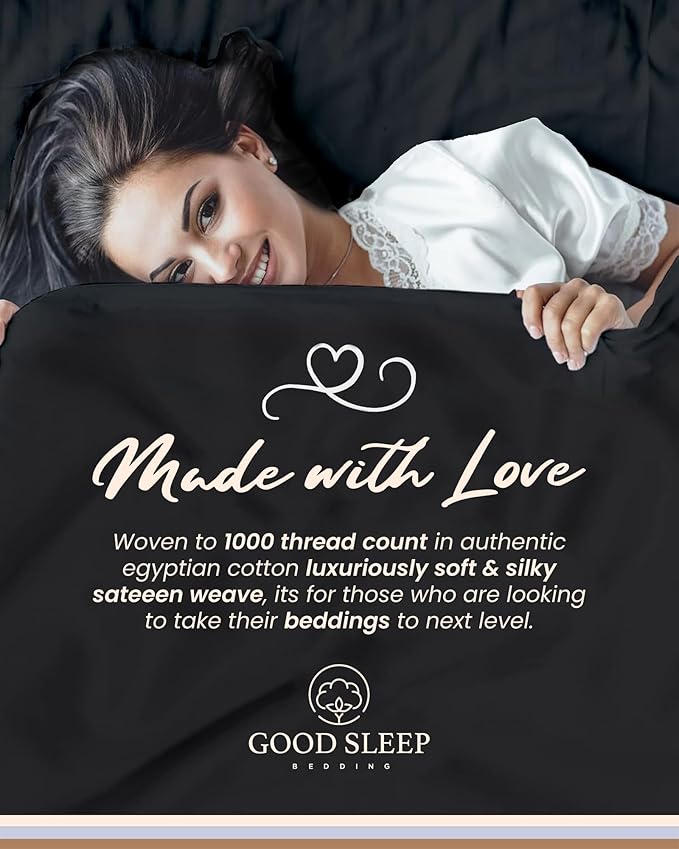 Split King Sheets Sets for Adjustable Bed Cotton, Luxury Sheets, 1000 TC Egyptian Cotton Sheets, 5 Piece 100% Cotton Split King Sheet Set, Sateen Sheets, 2 Fitted - 16" Deep Pocket, Black