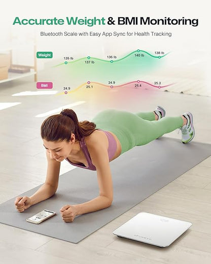 UREVO Smart Scale for Body Weight & BMI Tracking Sync with App, Digital Bathroom Scale with LED Display, Highly Accurate Weight Scale, 400 lb/180 kg, lb/kg Units, Batteries Included, White