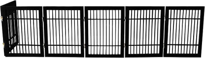Pet Dog Gate Strong and Durable Freestanding Folding Acacia Hardwood Portable Wooden Fence Indoors or Outdoors by Urnporium (Black Pet Gate, 6 Panel 24" Tall)