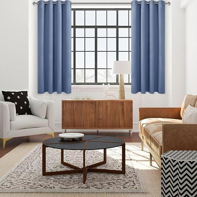 DWCN Dusty Blue Curtains for Bedroom, Blackout Curtain 45 Inches Long, Thermal Gromeet Drapes for Small Window - W38 x L45, 2 Panels