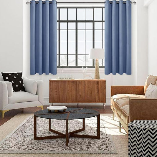 DWCN Dusty Blue Curtains for Bedroom, Blackout Curtain 45 Inches Long, Thermal Gromeet Drapes for Small Window - W38 x L45, 2 Panels